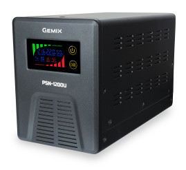 Джерела безперебійного живлення ДБЖ Gemix PSN-1200U LCD, 1200ВА/800Вт, 7/13/18A, 3xEURO Schuko Чорний